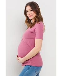 Hello Miz Maternity Short Sleeve Ribbed Crossover Nursing T-Shirt
