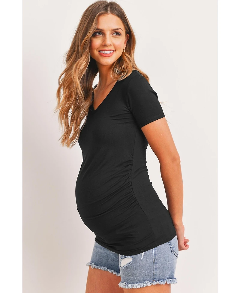 Hello Miz Maternity Fitted V-Neck Side Ruched Top