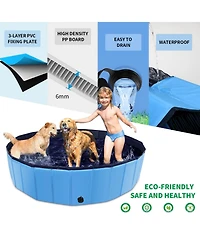Aronkl Foldable Dog Pool Collapsible Hard Plastic Non-slip Bath Tub Outdoor Backyard Swimming Pets Multi-purpose