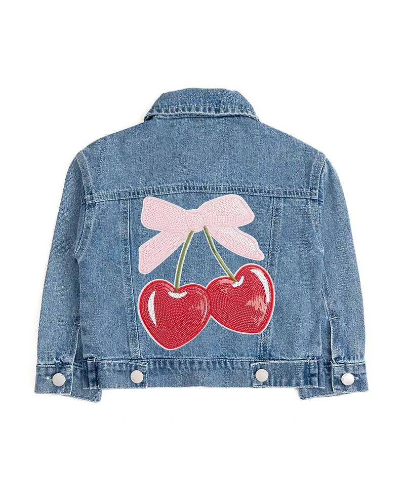 Sweet Wink Toddler Girls Cherry Sequin Patch Denim Jacket