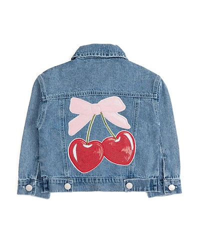 Sweet Wink Toddler Girls Cherry Sequin Patch Denim Jacket