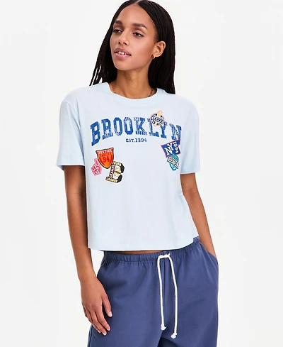Rebellious One Juniors' Brookyln Patch Graphic Short-Sleeve Tee