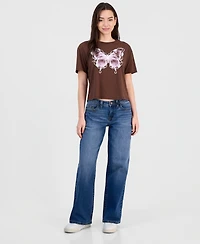 Rebellious One Juniors' Barbed Wire Butterfly Graphic T-Shirt