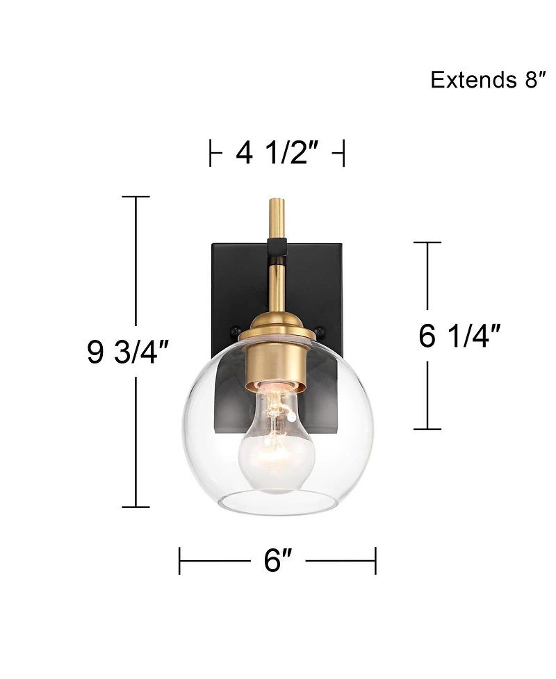360 Lighting Duka Modern Wall Sconce Gold and Black Hardwire 6" Fixture Clear Glass for Bedroom Bathroom Vanity Living Room Home