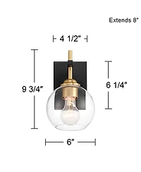 360 Lighting Duka Modern Wall Sconce Gold and Black Hardwire 6" Fixture Clear Glass for Bedroom Bathroom Vanity Living Room Home