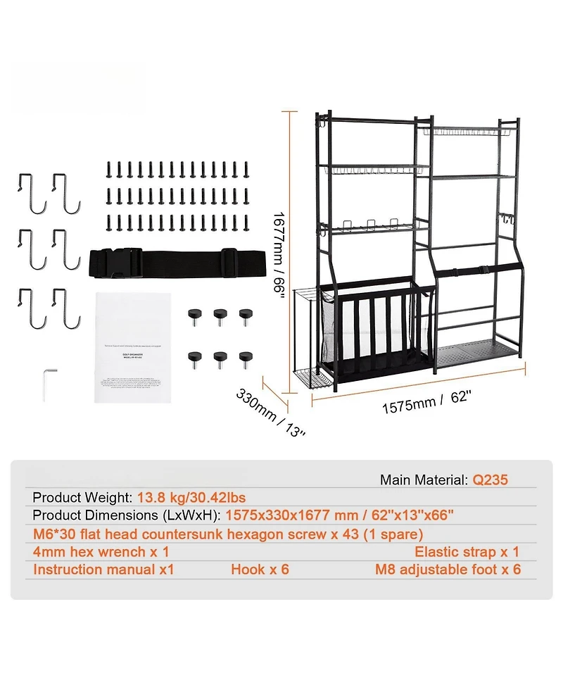 Mecale Golf Storage Organizer with 2 Golf Bag Holders, Baskets and Hooks, Steel Sports Equipment Storage Rack for Garage