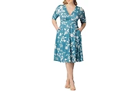 Kiyonna Plus Gabriella Ruched Sleeve Midi Dress with Pockets