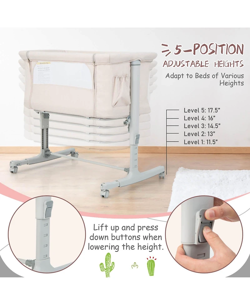 Sugift Portable Baby Bedside Bassinet with Adjustable Heights and Bag