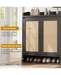 gaomon 5-Tier Wooden Shoe Cabinet with 2 Rattan Doors and Adjustable Shelves