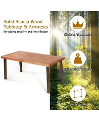 Gymax 5PCS Patio Rattan Dining Set Acacia Wood Tabletop Stackable Chair Bench