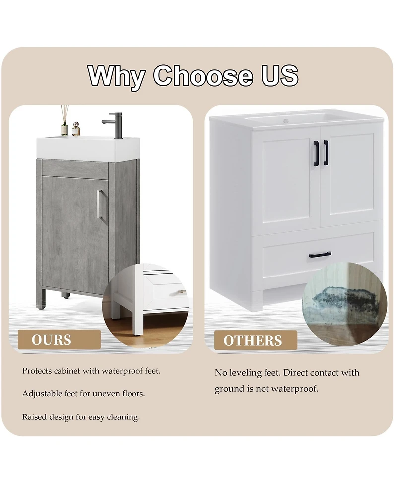 homfan 30" Bathroom Vanity with Sink, Freestanding Sink Cabinet 2 Soft-Closing Doors and Large Storage Drawer, Wood