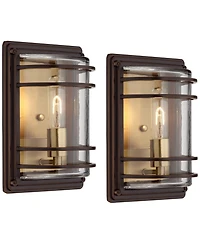 John Timberland Modern Outdoor Wall Light Fixtures Set of 2 11" Clear Glass Shade for Exterior Barn Deck House Porch Patio Outside Front Door