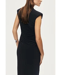 Nocturne Women's Ruched Deep V-Neck Maxi Dress