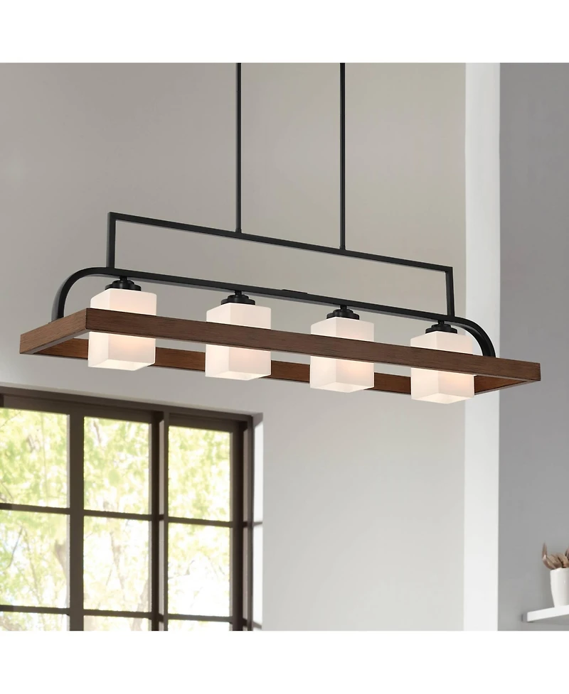 Possini Euro Design Spearhead Wood Linear Pendant Chandelier 42" Wide Modern White Glass 4-Light Dining Room Kitchen Island