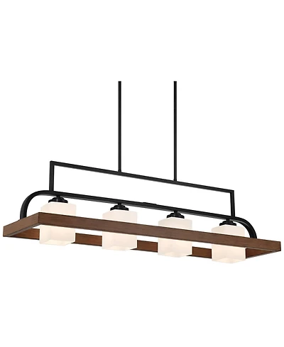 Possini Euro Design Spearhead Wood Linear Pendant Chandelier 42" Wide Modern White Glass 4-Light Dining Room Kitchen Island