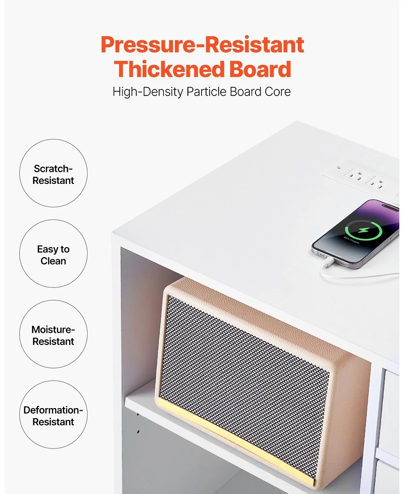 Gouun 3 Drawer Wooden File Cabinet, Mobile Filing Cabinet with Light Strip, Lockable Rolling File Storage with Adjustable Shelves and 5 Wheels, Free