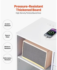 Gouun 3 Drawer Wooden File Cabinet, Mobile Filing Cabinet with Light Strip, Lockable Rolling File Storage with Adjustable Shelves and 5 Wheels, Free