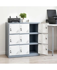 Gouun 9 Doors Metal Locker, Lockable Steel Storage Cabinet, 66 lbs Loading Capacity, 2 Keys for Each Door, 3 Tiers Employee Lockers for Office, School