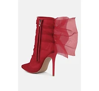 Womens princess organza wrapped style heeled ankle boots
