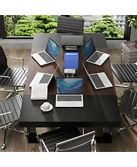 Homsee 86.6 in. W, Retangular Black Walnut Wood Writing Desk Office Commercial Desk Computer Table, Meeting Table