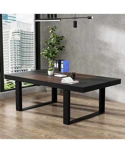 Homsee 86.6 in. W, Retangular Black Walnut Wood Writing Desk Office Commercial Desk Computer Table, Meeting Table
