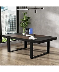 Homsee 86.6 in. W, Retangular Black Walnut Wood Writing Desk Office Commercial Desk Computer Table, Meeting Table