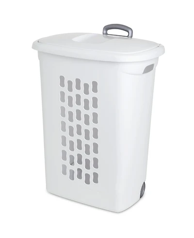 Sterilite Laundry Hamper Flip Top Lid Retractable Pull Handle Wheels, (3 Pack)