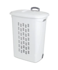 Sterilite Laundry Hamper Flip Top Lid Retractable Pull Handle Wheels, (3 Pack)