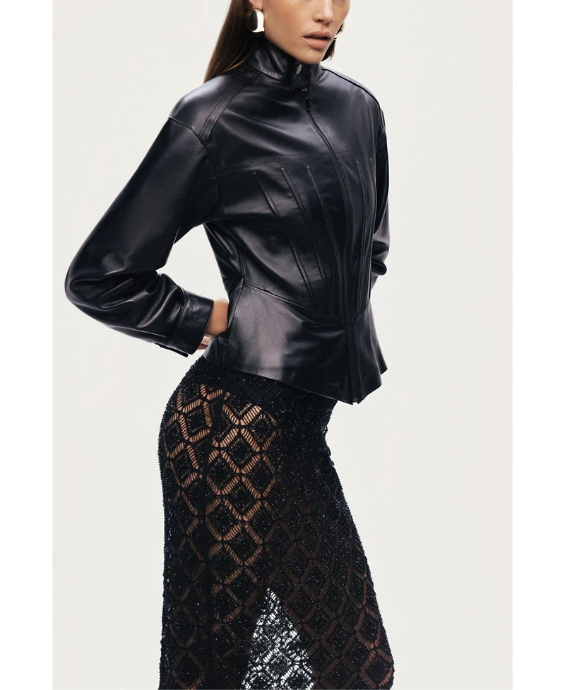 Nocturne Women's Zip-Front Fitted Leather Jacket