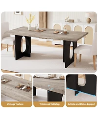 homfan Modern Rectangular Dining Table for 6-8, 71" Wooden Tabletop, Metal Pedestal Legs, Rustic Farmhouse Style, Home, Apartment, Conference Room