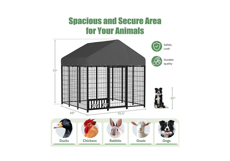 Aecojoy Heavy Duty Outdoor Dog Kennel, 6x6 Steel Chain Link Fence with Roof