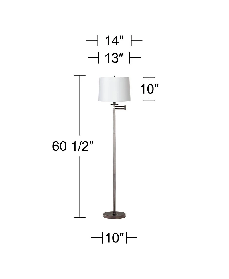 360 Lighting Modern Swing Arm Floor Lamp Tall Hardback Drum Shade for Living Room Reading Bedroom Office