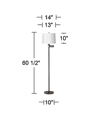 360 Lighting Modern Swing Arm Floor Lamp Tall Hardback Drum Shade for Living Room Reading Bedroom Office