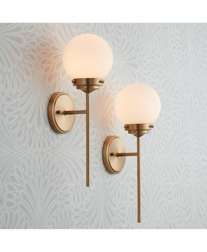 360 Lighting Ayva Modern Wall Light Sconces Set of 2 Shining Brass Hardwire Fixture Glass Globe Shade for Bedroom Bathroom Vanity Reading