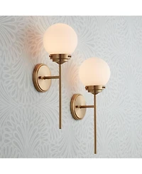 360 Lighting Ayva Modern Wall Light Sconces Set of 2 Shining Brass Hardwire Fixture Glass Globe Shade for Bedroom Bathroom Vanity Reading