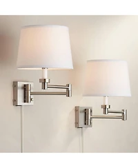 360 Lighting Vero Modern Swing Arm Wall Lamps Set of 2 Brushed Nickel Plug-in Light Fixture with Usb Charging Port for Bedroom Bedside