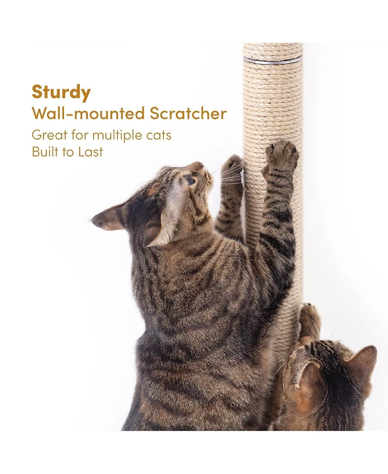 Aronkl 34" Wall Mounted Cat Scratcher Extra Tall Vertical Sisal Sturdy Aluminum Brackets Modern Space Saving Patented Design