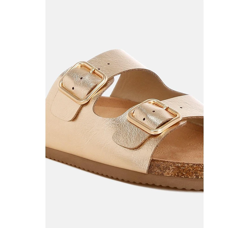 London Rag Women's Parla Metallic Double Buckle Sandals