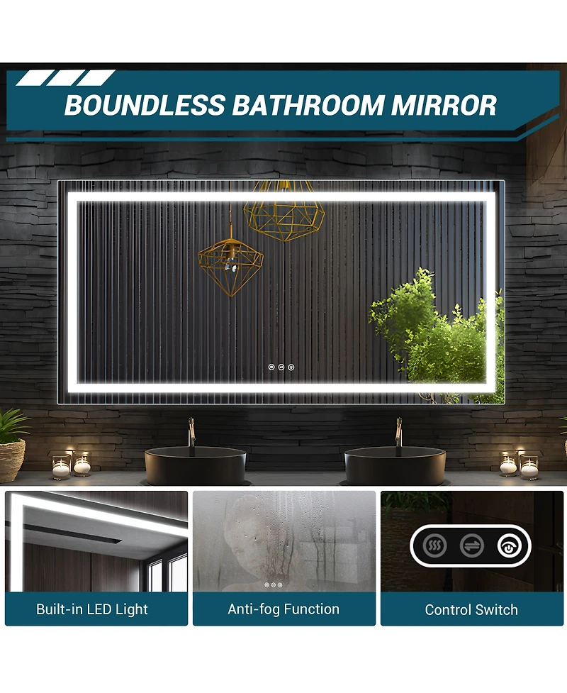 homfan Double Led Backlit Bathroom Mirror - Modern Vanity Wall Mirror with Dimmable Lighting, Anti-Fog, Shatter-Proof Glass, Memory Function