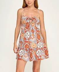 Beauty & Grace Juniors' Halter Tie Babydoll Dress