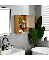 homfan Space-Saving Bamboo Bathroom Wall Cabinet – Adjustable Shelf – Over Toilet Storage Organizer