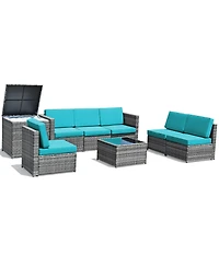 Gymax 8 Piece Rattan Outdoor Patio Sofa Sectional Conversation Furniture Set w/ Cushions and Coffee Table