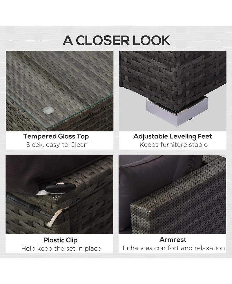 Outsunny 5 Piece Patio Wicker Furniture Set, Outdoor Sectional Sofa Set Rattan Conversation Sets with Tempered Glass Tabletop Coffee Table and Ottoman