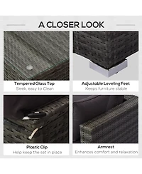 Outsunny 5 Piece Patio Wicker Furniture Set, Outdoor Sectional Sofa Set Rattan Conversation Sets with Tempered Glass Tabletop Coffee Table and Ottoman