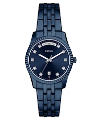 Fossil Women's Scarlette Day-Date Navy Stainless Steel Watch, 34mm