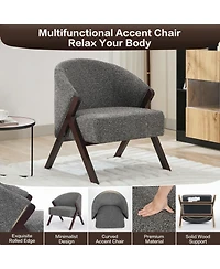 gaomon Mid-Century Modern Linen Upholstered Accent Chair with Solid Wood Frame, Comfortable Reading Armchair