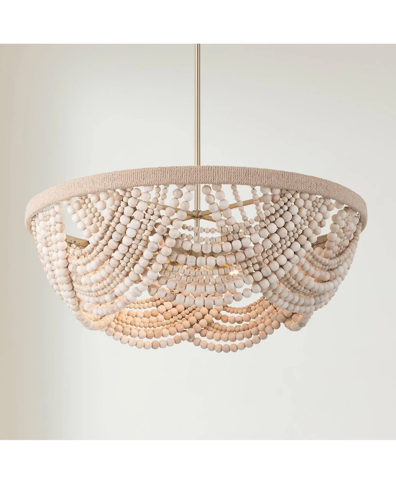 Possini Euro Design Darcy Natural Wood 6-Light Chandelier