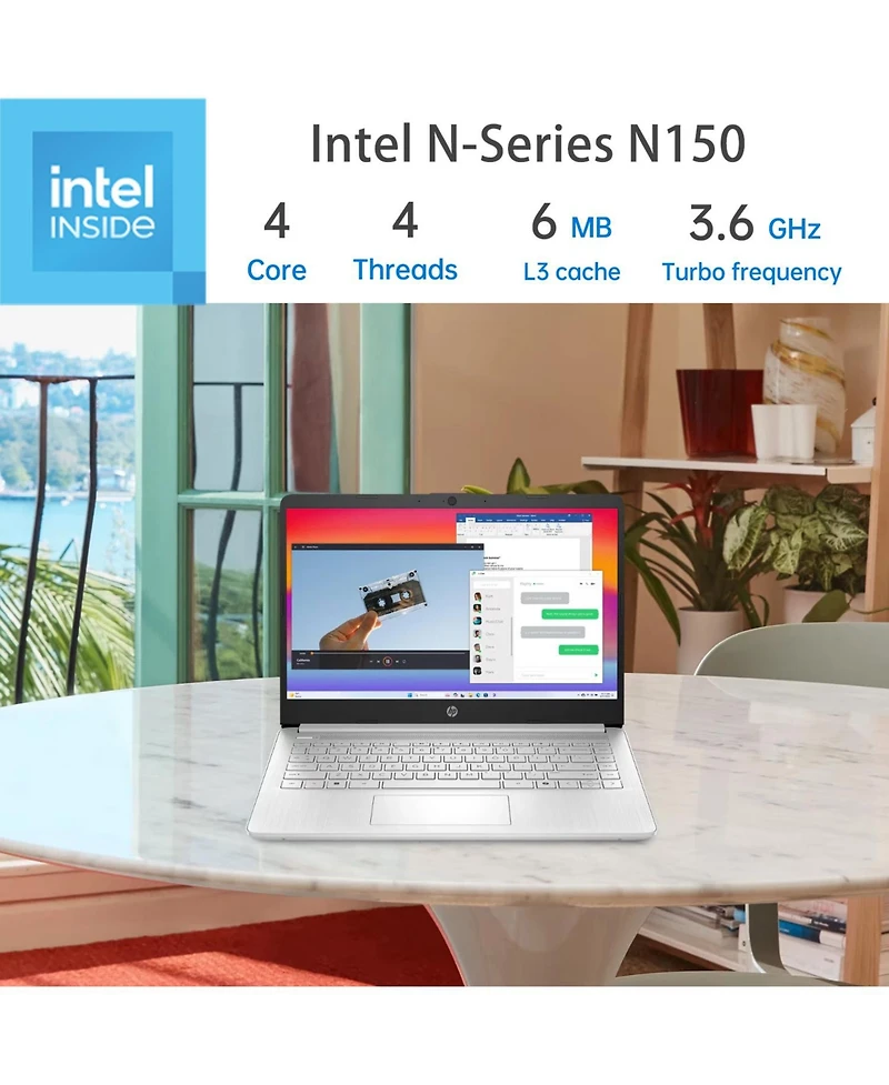 Hp Essential 14" Traditional Laptop Intel N-Series 8GB Ram Intel Graphics 128GB eMMC Storage Windows 11 Home 60Hz