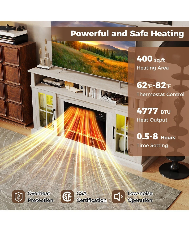 Gouun 58-Inch Fireplace Tv Stand with Led Ambiance for TVs Up to 65 Inches