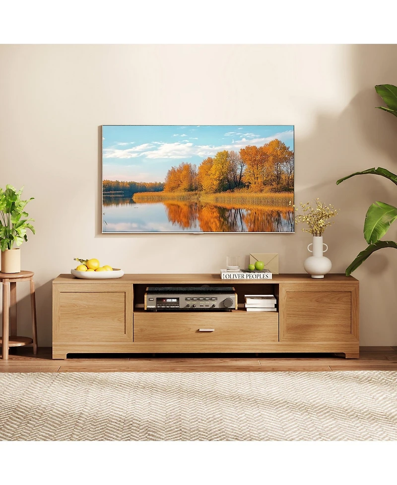 Gouun Farmhouse Rustic 71-Inch Tv Stand with Cabinets and Drawer